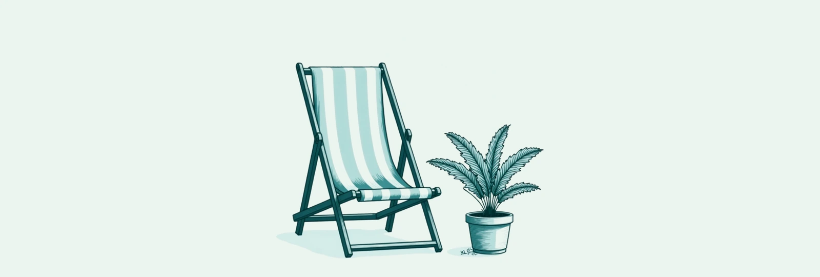 A line-art beach deckchair with a palm tree