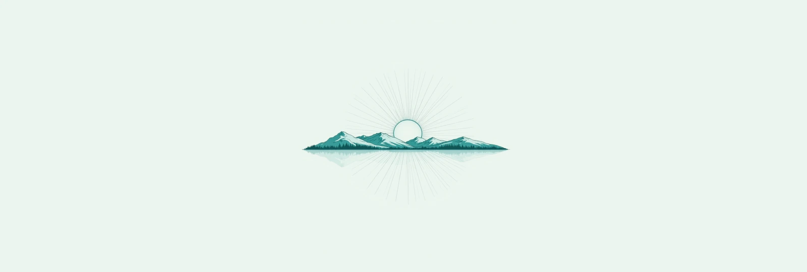 A line-art sun rising over a horizon