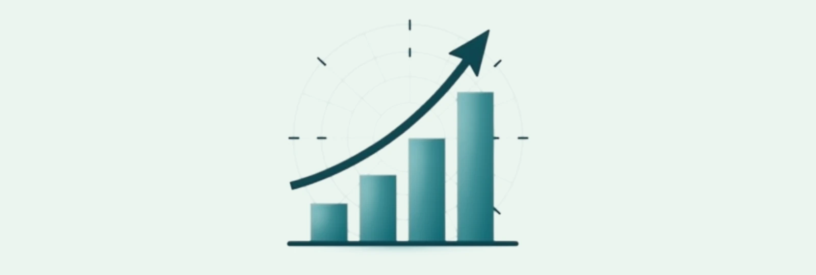 A line-art rising bar chart