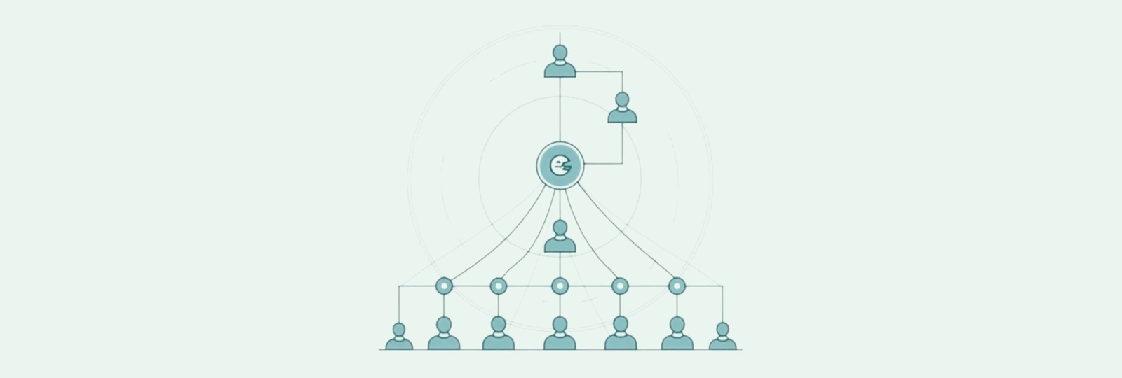A line-art team flow chart