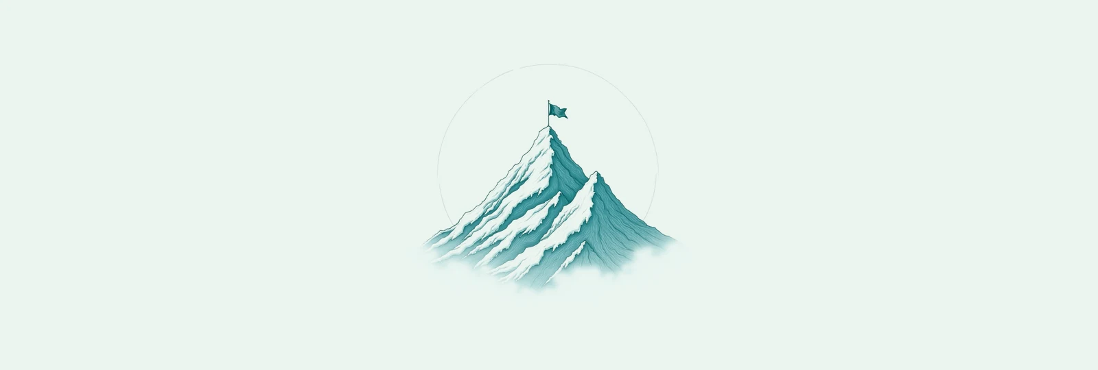 A line-art mountain summit